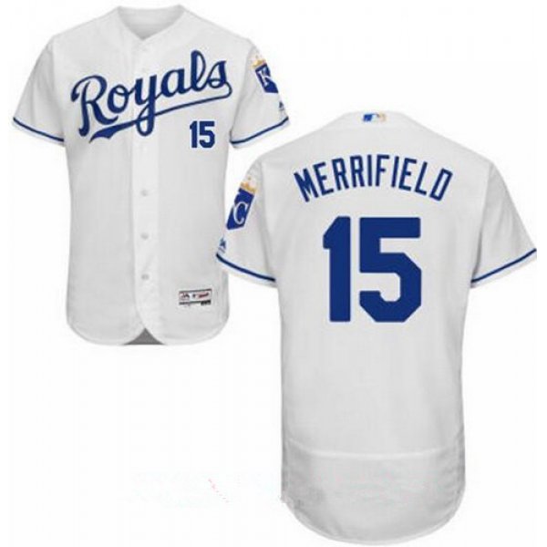 Men's Kansas City Royals #15 Whit Merrifield White Home Stitched MLB Majestic Flex Base Jersey