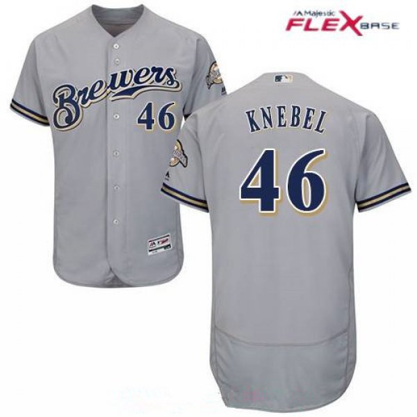 Men's Milwaukee Brewers #46 Corey Knebel Gray Road Stitched MLB Majestic Flex Base Jersey