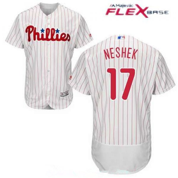 Men's Philadelphia Phillies #17 Pat Neshek White Home Stitched MLB Majestic Flex Base Jersey