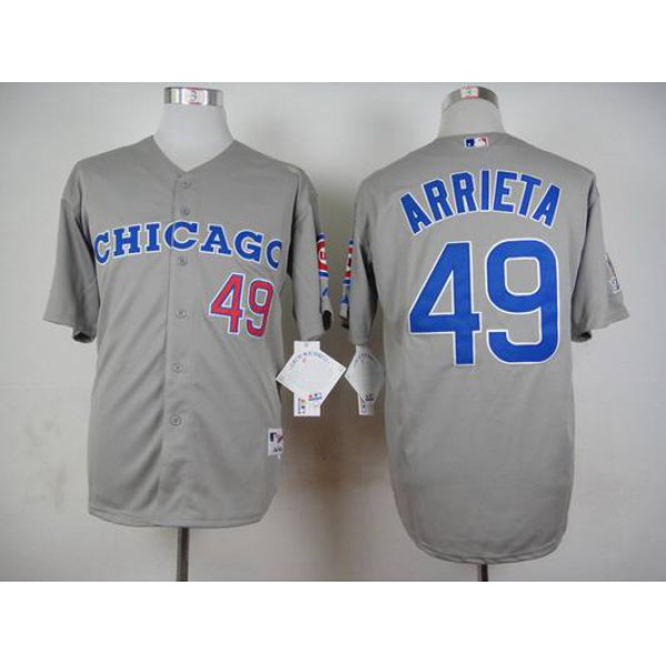 Men's Chicago Cubs #49 Jake Arrieta 1990 Turn Back The Clock Gray Jersey W1990 All-Star Patch