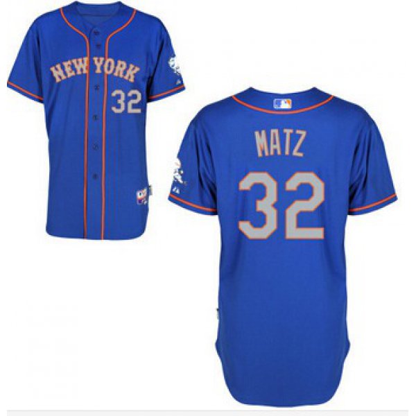 Men's New York Mets #32 Steven Matz Blue With Gray Jersey W2015 Mr. Met Patch