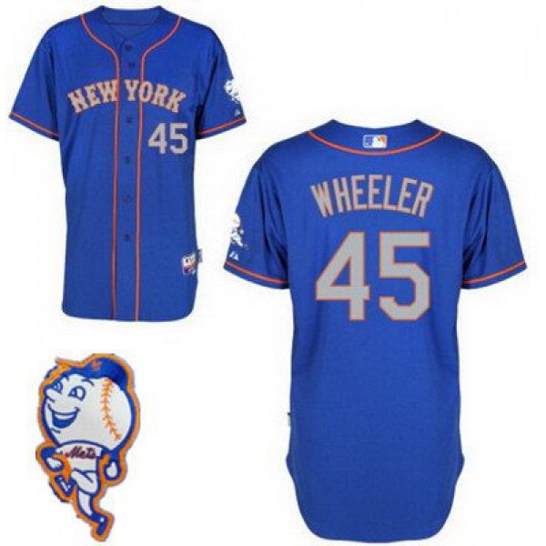 Men's New York Mets #45 Zack Wheeler Blue With Gray Jersey W/2015 Mr. Met Patch