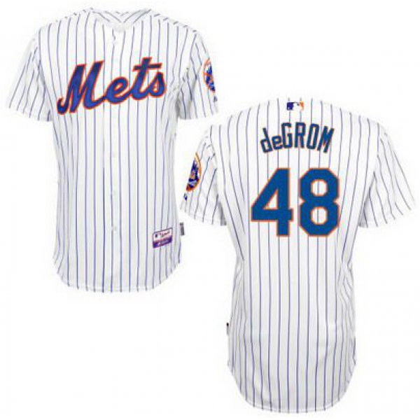 Men's New York Mets #48 Jacob DeGrom White Pinstripe Jersey