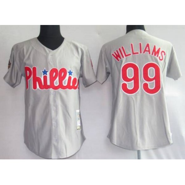 Men's Philadelphia Phillies #99 Mitch Williams Gray Mitchell & Ness Throwback Jersey