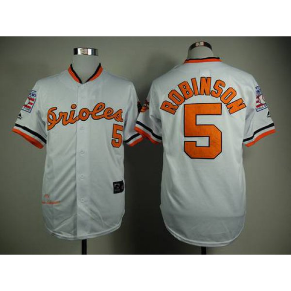 Men's Baltimore Orioles #5 Brooks Robinson 1970 Hall of Fame White Throwback Jersey