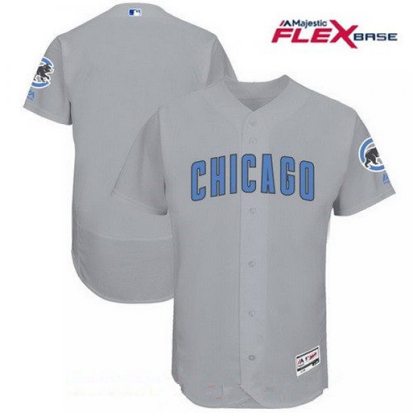 Men's Chicago Cubs Blank Gray with Baby Blue Father's Day Stitched MLB Majestic Flex Base Jersey