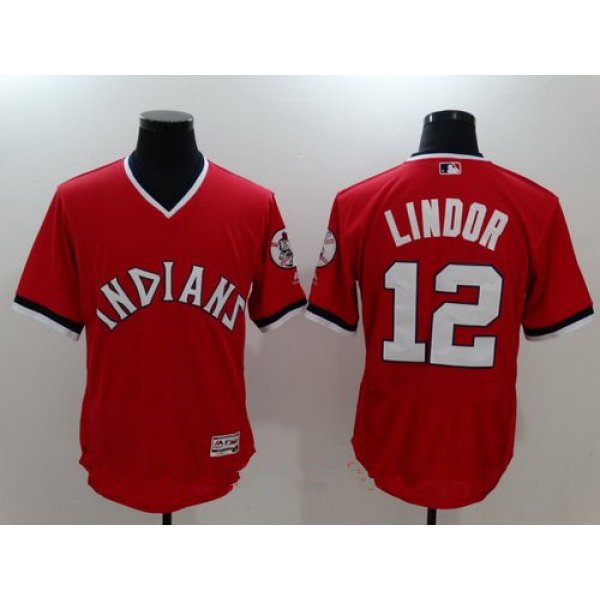 Men's Cleveland Indians #12 Francisco Lindor Red Pullover Stitched MLB Majestic Flex Base Jersey