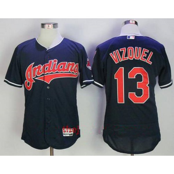 Men's Cleveland Indians #13 Omar Vizquel Retired Navy Blue Stitched MLB Majestic Flex Base Jersey