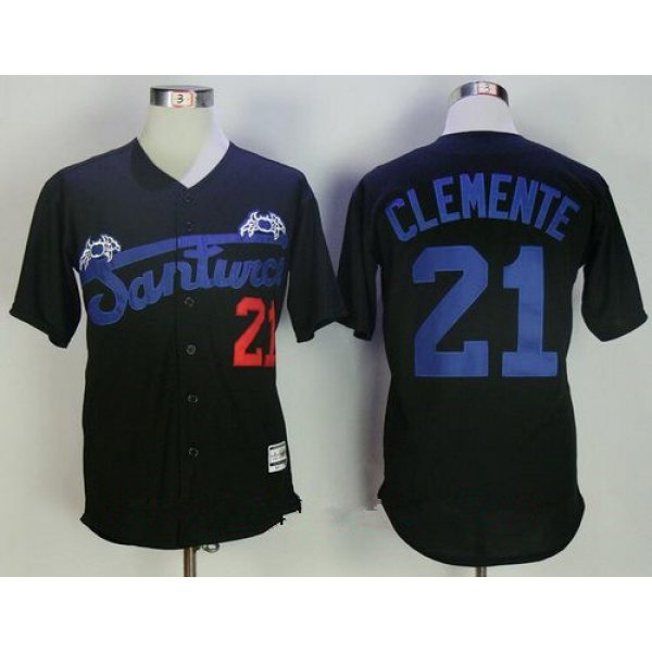 Men's Puerto Rico Cangrejeros De Santurce #21 Roberto Clemente Black Stitched Baseball Jersey