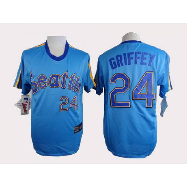 Men's Seattle Mariners #24 Ken Griffey Blue Majestic Jersey