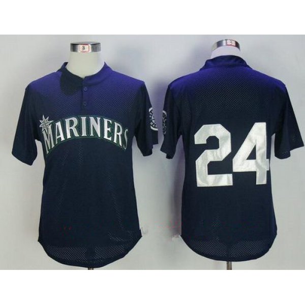 Men's Seattle Mariners #24 Ken Griffey Jr. Navy Blue Throwback Mesh Batting Practice Stitched MLB Mitchell & Ness Jersey