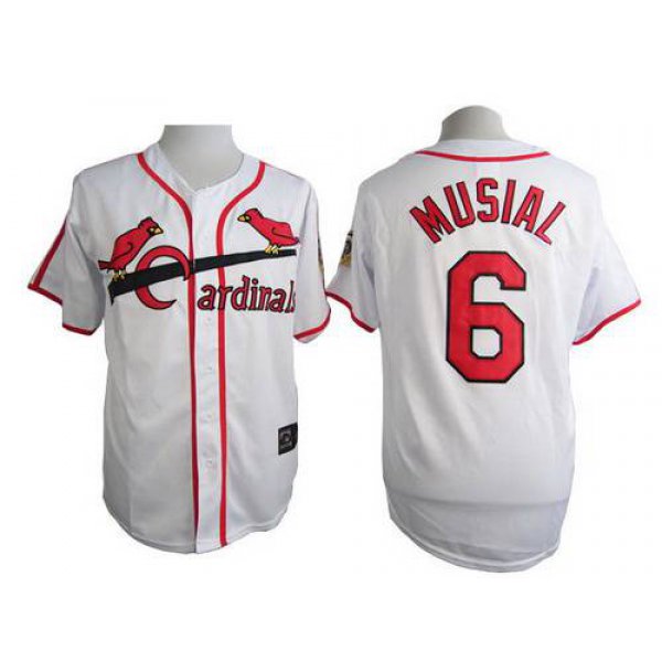 Men's St. Louis Cardinals #6 Stan Musial White 75TH Majestic Throwback Jersey