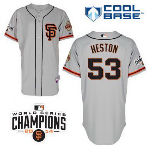 San Francisco Giants #53 Chris Heston 2014 Champions Patch Gray SF Edition Jersey