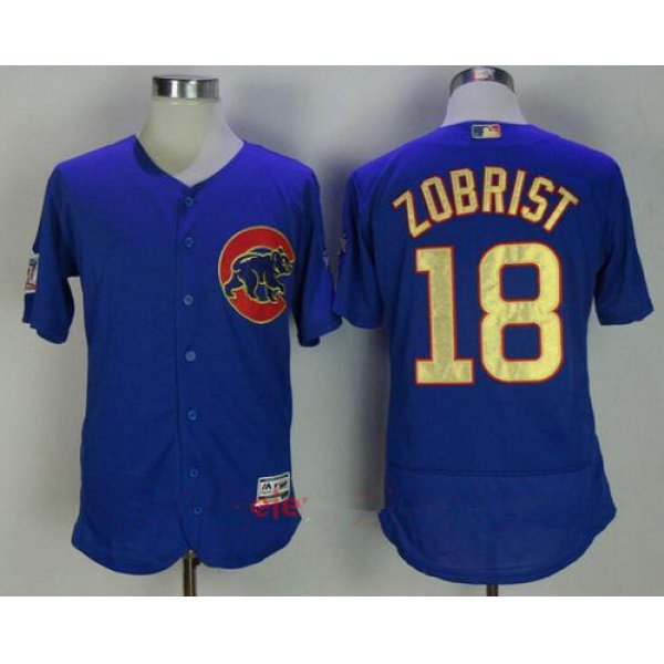 Men's Chicago Cubs #18 Ben Zobrist Royal Blue World Series Champions Gold Stitched MLB Majestic 2017 Flex Base Jersey