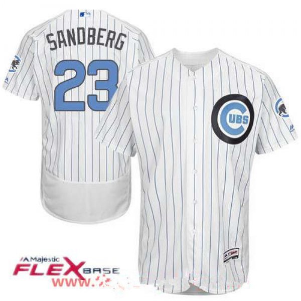Men's Chicago Cubs #23 Ryne Sandberg White with Baby Blue Father's Day Stitched MLB Majestic Flex Base Jersey