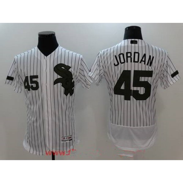 Men's Chicago White Sox #45 Michael Jordan White with Green Memorial Day Stitched MLB Majestic Flex Base Jersey