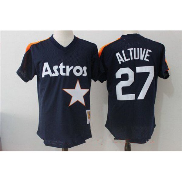 Men's Houston Astros #27 Jose Altuve Navy Blue Throwback Mesh Batting Practice Stitched MLB Mitchell & Ness Jersey