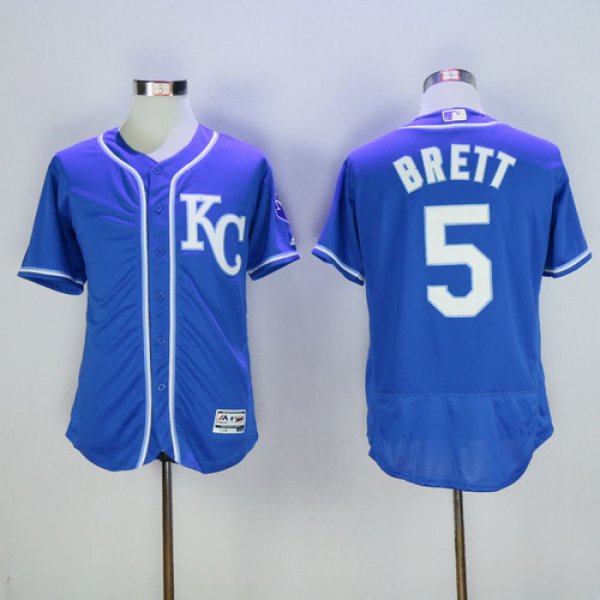 Men's Kansas City Royals #5 George Brett Retired Navy Blue KC Stitched MLB Majestic Flex Base Jersey