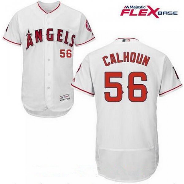 Men's Los Angeles Angels Of Anaheim #56 Kole Calhoun White Home Stitched MLB Majestic Flex Base Jersey