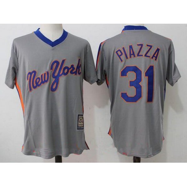 Men's New York Mets #31 Mike Piazza Retired Gray Pullover Stitched MLB Majestic Cooperstown Collection Jersey