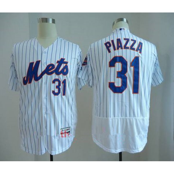 Men's New York Mets #31 Mike Piazza Retired White Stitched MLB Majestic Flex Base Jersey