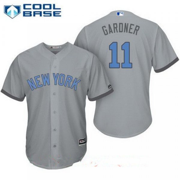 Men's New York Yankees #11 Brett Gardner Gray With Baby Blue Father's Day Stitched MLB Majestic Cool Base Jersey