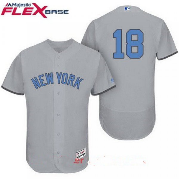 Men's New York Yankees #18 Didi Gregorius Gray With Baby Blue Father's Day Stitched MLB Majestic Flex Base Jersey
