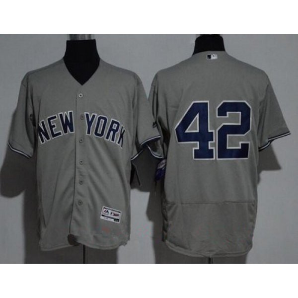 Men's New York Yankees #42 Mariano Rivera No Name Gray Road Stitched MLB Majestic Flex Base Jersey