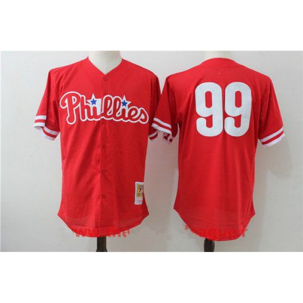 Men's Philadelphia Phillies #99 Mitch Williams Red Throwback Mesh Batting Practice Stitched MLB Mitchell & Ness Jersey