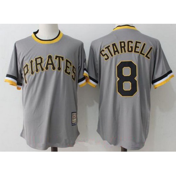 Men's Pittsburgh Pirates #8 Willie Stargell Retired Gray Pullover Stitched MLB Majestic Cooperstown Collection Jersey