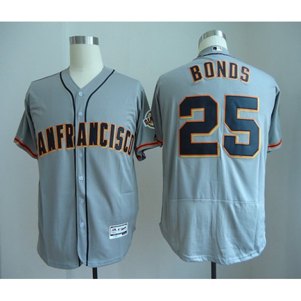 Men's San Francisco Giants #25 Barry Bonds Retired Gray Road Stitched MLB Majestic Flex Base Jersey