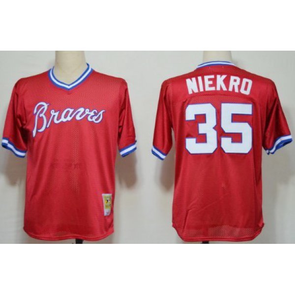 Atlanta Braves #35 Phil Niekro Mesh BP Red Throwback Jersey