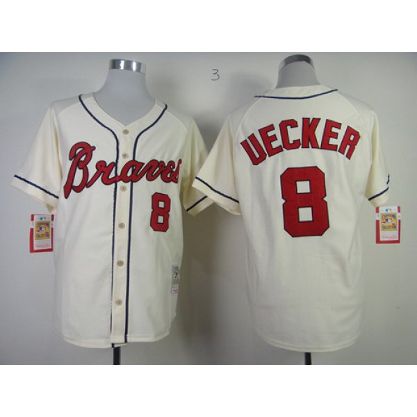 Atlanta Braves #8 Bob Uecker Cream Throwback Jersey