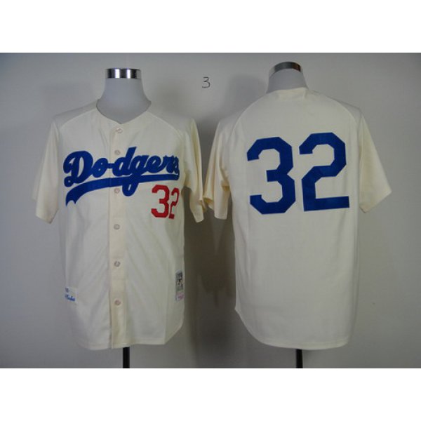 Los Angeles Dodgers #32 Sandy Koufax 1955 Cream Throwback Jersey