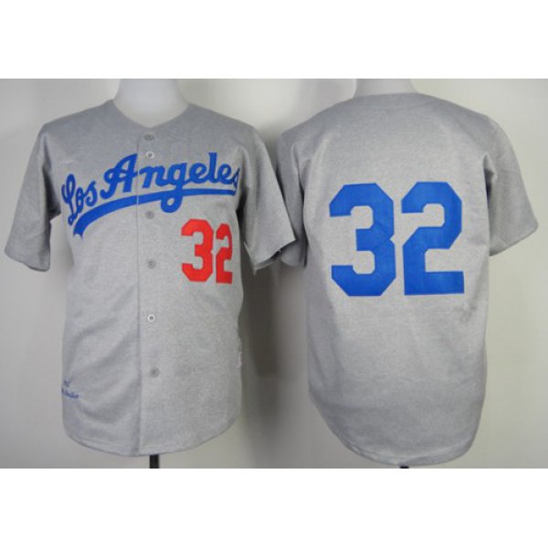 Los Angeles Dodgers #32 Sandy Koufax 1963 Gray Wool Throwback Jersey