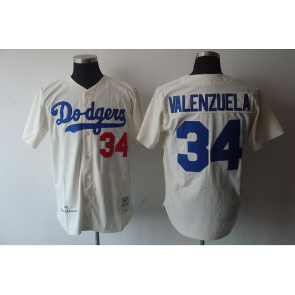 Los Angeles Dodgers #34 Fernando Valenzuela 1981 Cream Throwback Jersey
