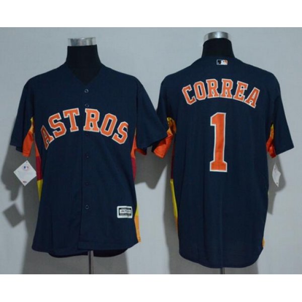 Men's Houston Astros #1 Carlos Correa Navy Blue Stitched MLB Majestic Cool Base Jersey