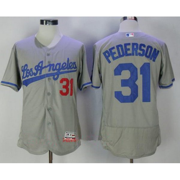 Men's Los Angeles Dodgers #31 Joc Pederson Gray Road Stitched MLB Majestic Flex Base Jersey