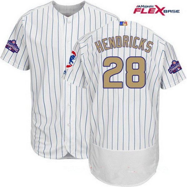 Men's Majestic Chicago Cubs #28 Kyle Hendricks White 2017 Gold Program Flexbase Authentic Collection MLB Jersey
