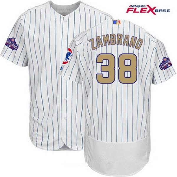 Men's Majestic Chicago Cubs #38 Carlos Zambrano White World Series Champions Gold Stitched MLB Majestic 2017 Flex Base Jersey