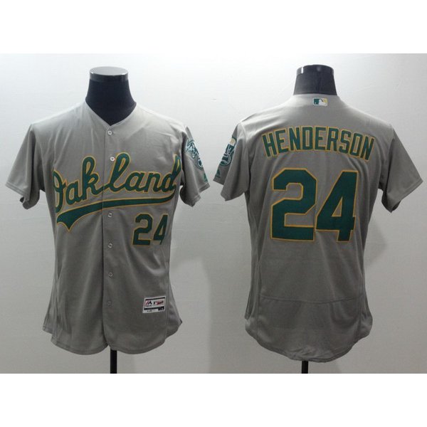 Men's Oakland Athletics #24 Rickey Henderson Gray Flex Base 2016 MLB Retired Player Baseball Jersey