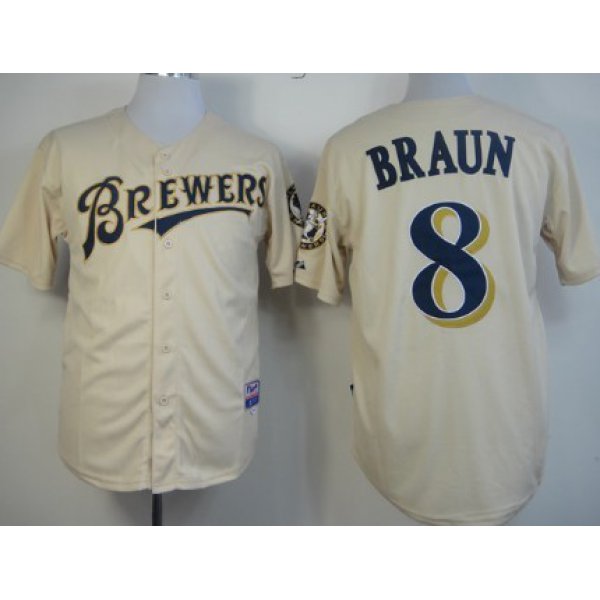 Milwaukee Brewers #8 Ryan Braun Cream Jersey