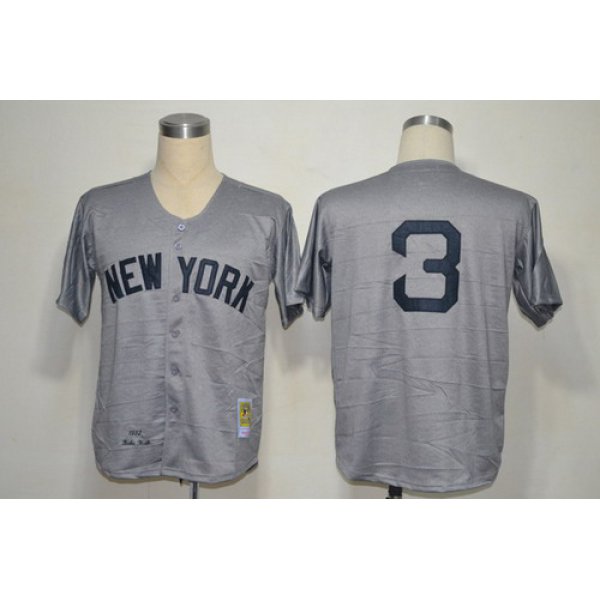 New York Yankees #3 Babe Ruth 1932 Gray Wool Throwback Jersey