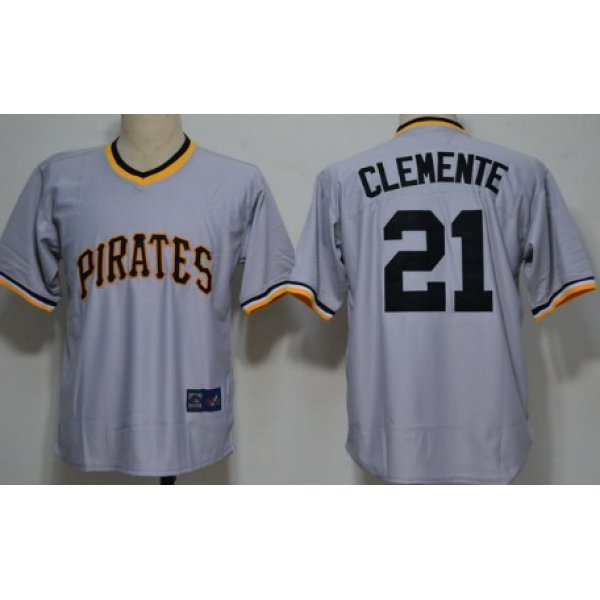 Pittsburgh Pirates #21 Roberto Clemente Gray Throwback Jersey