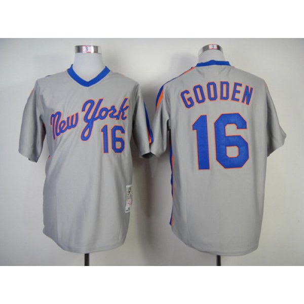 New York Mets #16 Dwight Gooden 1987 Gray Throwback Jersey