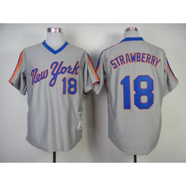 New York Mets #18 Darryl Strawberry 1987 Gray Throwback Jersey