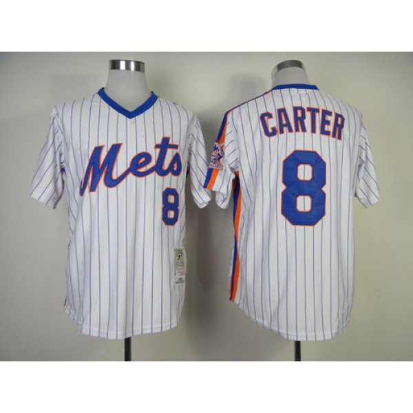 New York Mets #8 Gary Carter 1986 White Throwback Jersey