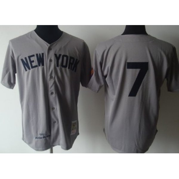 New York Yankees #7 Mickey Mantle 1951 Gray Wool Throwback Jersey