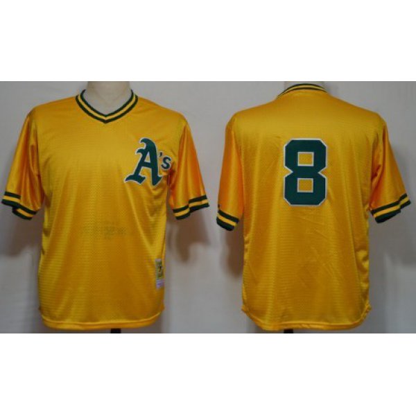 Oakland Athletics #8 Joe Morgan 1984 Mesh BP Yellow Throwback Jersey