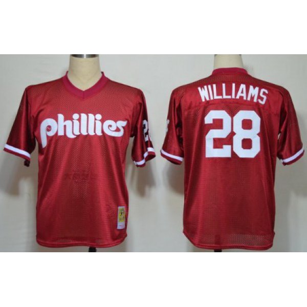 Philadelphia Phillies #28 Mitch Williams 1991 Mesh BP Red Throwback Jersey